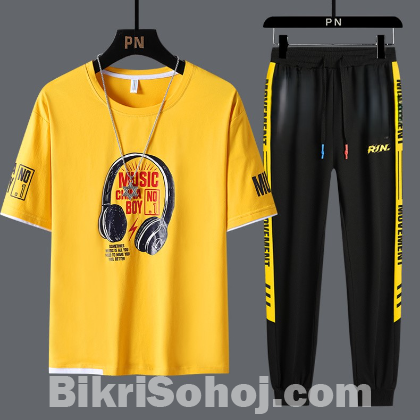 স্টাইলিশ মিউজিক থিম টি-শার্ট ও ট্র্যাক প্যান্ট সেট